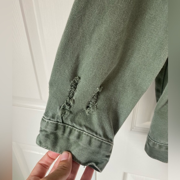 Denim Jacket Green Fringe Studs Sequins Embroidered Distressed - Picture 3 of 12